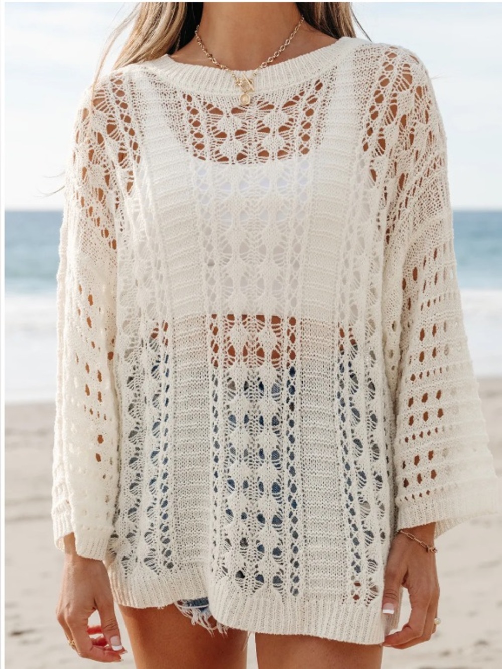 Women’s Cream Crochet Beach Cover-Up